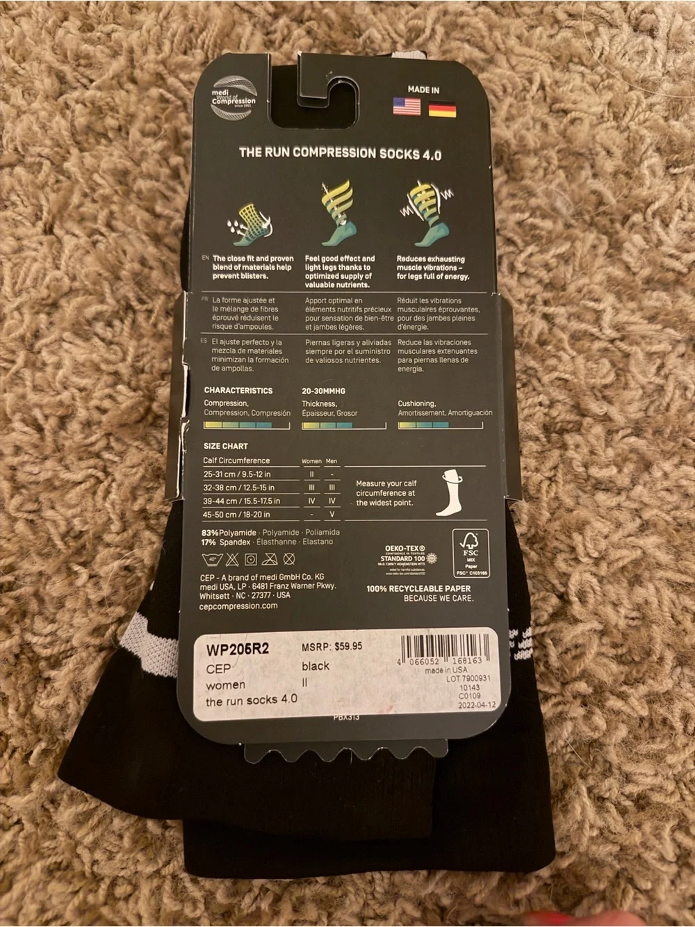 CEP The Run Compression Socks 4.0 Women Size II Black Knee High NWT